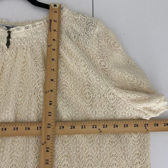 Catherines Blouse Size 3XWP Cream Crochet Knit Short Sleeve Pullover - Picture 7 of 9